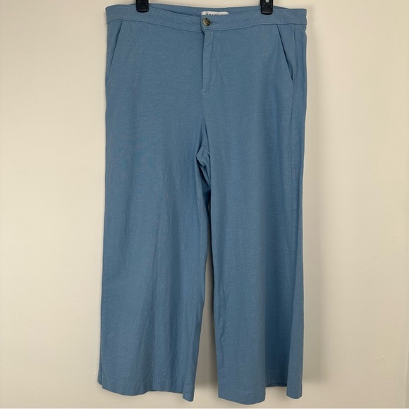 Lila Ryan Women's Pants Size 12 Blue Linen Blend Wide Leg Cropped Lagenlook - Picture 1 of 7